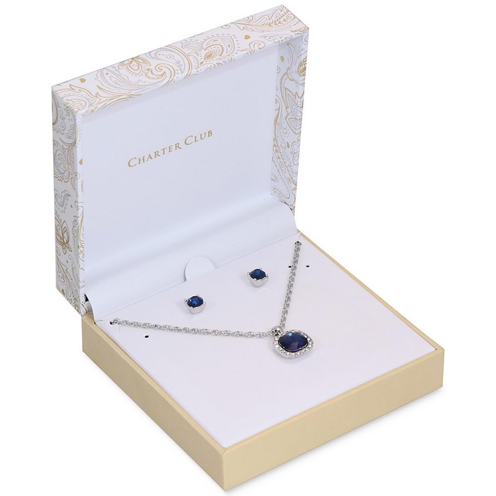 商品Charter Club|Cushion-Cut Crystal Pendant Necklace & Stud Earrings Set, Created for Macy's,价格¥187,第4张图片详细描述