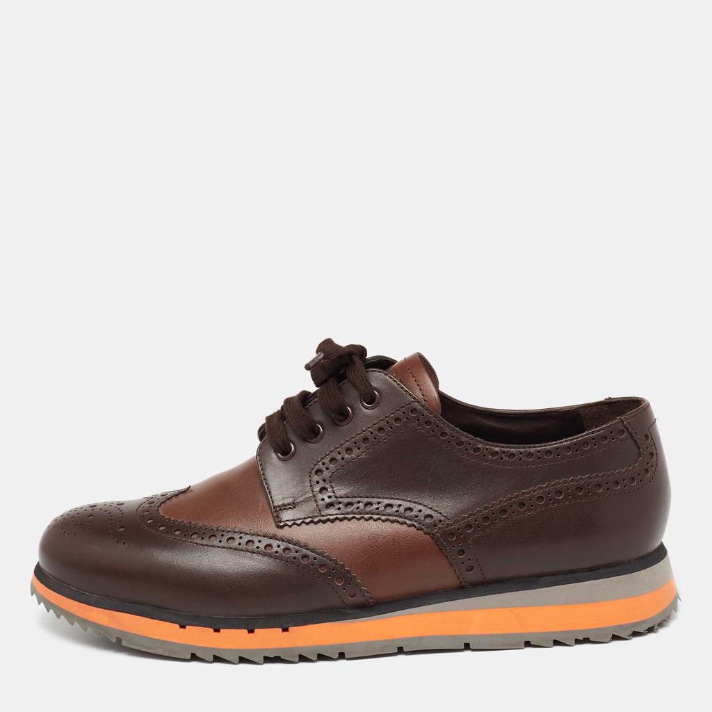 Prada Brown Brogue Leather Wingtip Lace Up Derby Size 43.5商品第1张图片规格展示