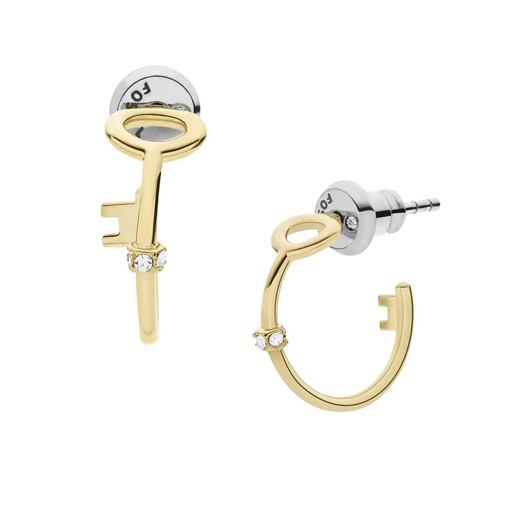 商品Fossil|Fossil Women's Archival Gold-Tone Stainless Steel Key Hoop Earrings,价格¥152,第2张图片详细描述