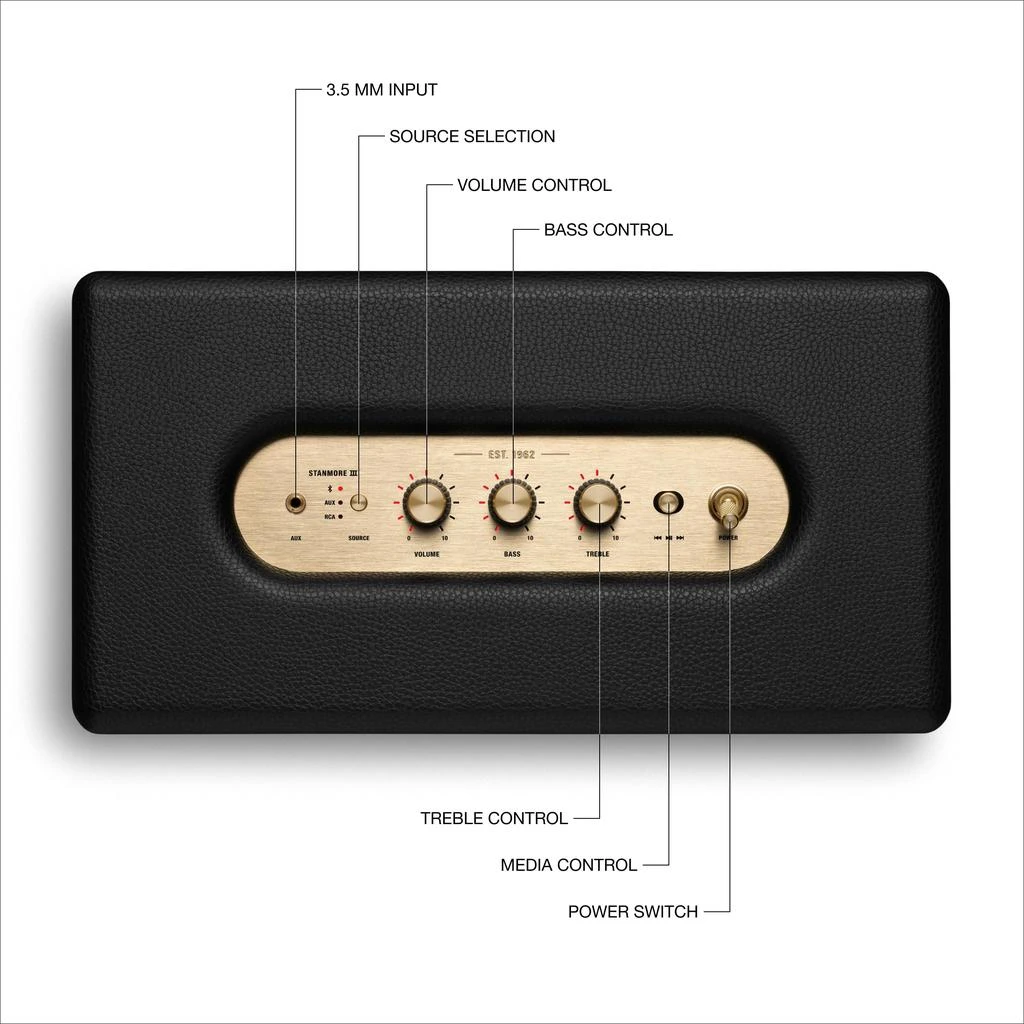 Marshall Stanmore III Bluetooth Home Speaker - Loud Stereo Sound with Bass and Treble Controls | Plug-in Powered | Record Player Compatible | RCA and 3.5 mm Aux Inputs - Black 商品