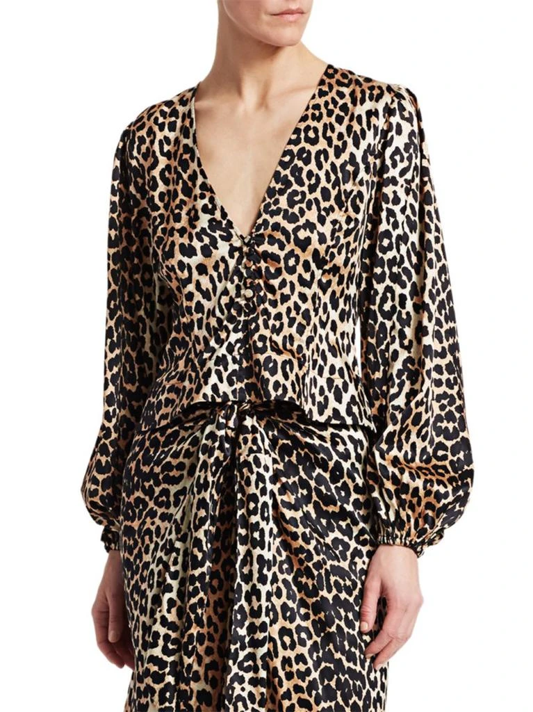 商品Ganni|Stretch Silk Satin Leopard-Print Crop Blouse,价格¥712,第2张图片详细描述
