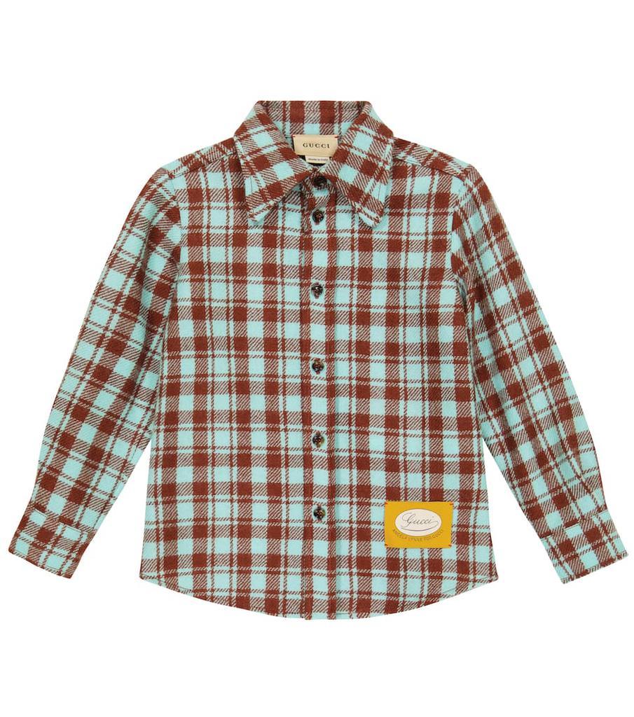 商品Gucci|Logo格纹羊毛法兰绒衬衫,价格¥5222,第1张图片