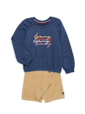 商品Tommy Hilfiger|Little Girl’s 2-Piece Sweatshirt & Corduroy Skort Set,价格¥120,第1张图片