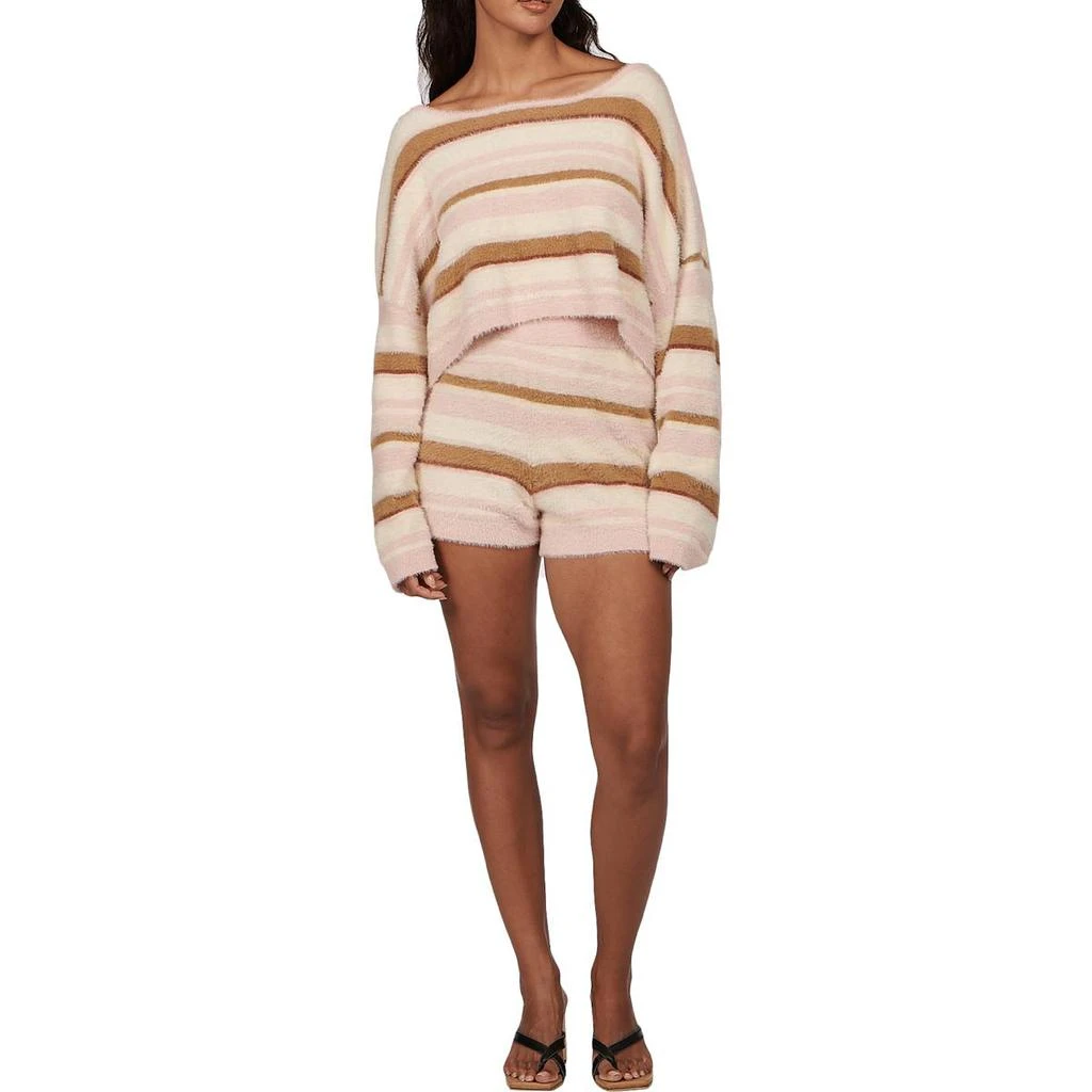 商品Charlie Holiday|Charlie Holiday Tellow Women's Striped Fuzzy Knit Long Sleeve Crop Top,价格¥63,第1张图片