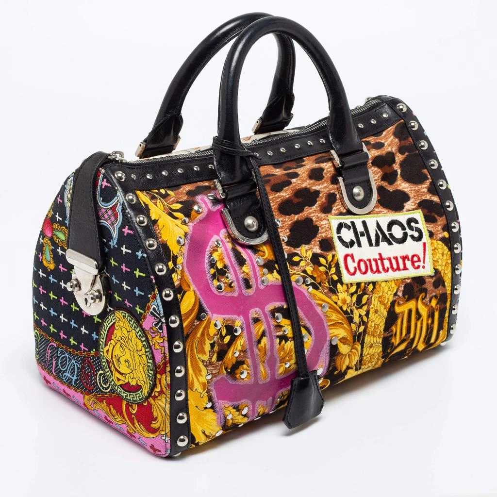 商品[二手商品] Versace|Versace Multicolor Archival Print Canvas and Leather Chaos Couture Studded Boston Bag ,价格¥9225,第3张图片详细描述