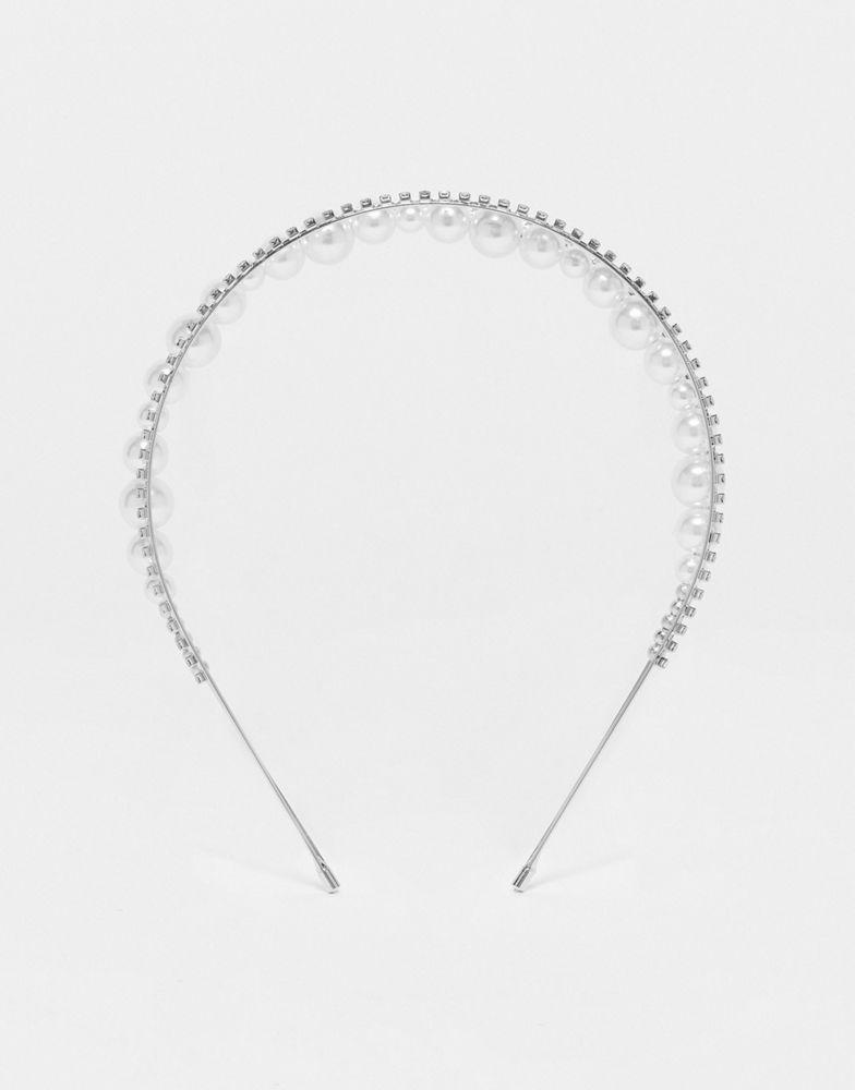 True Decadence embellished triple row headband with faux pearls and crystal商品第1张图片规格展示