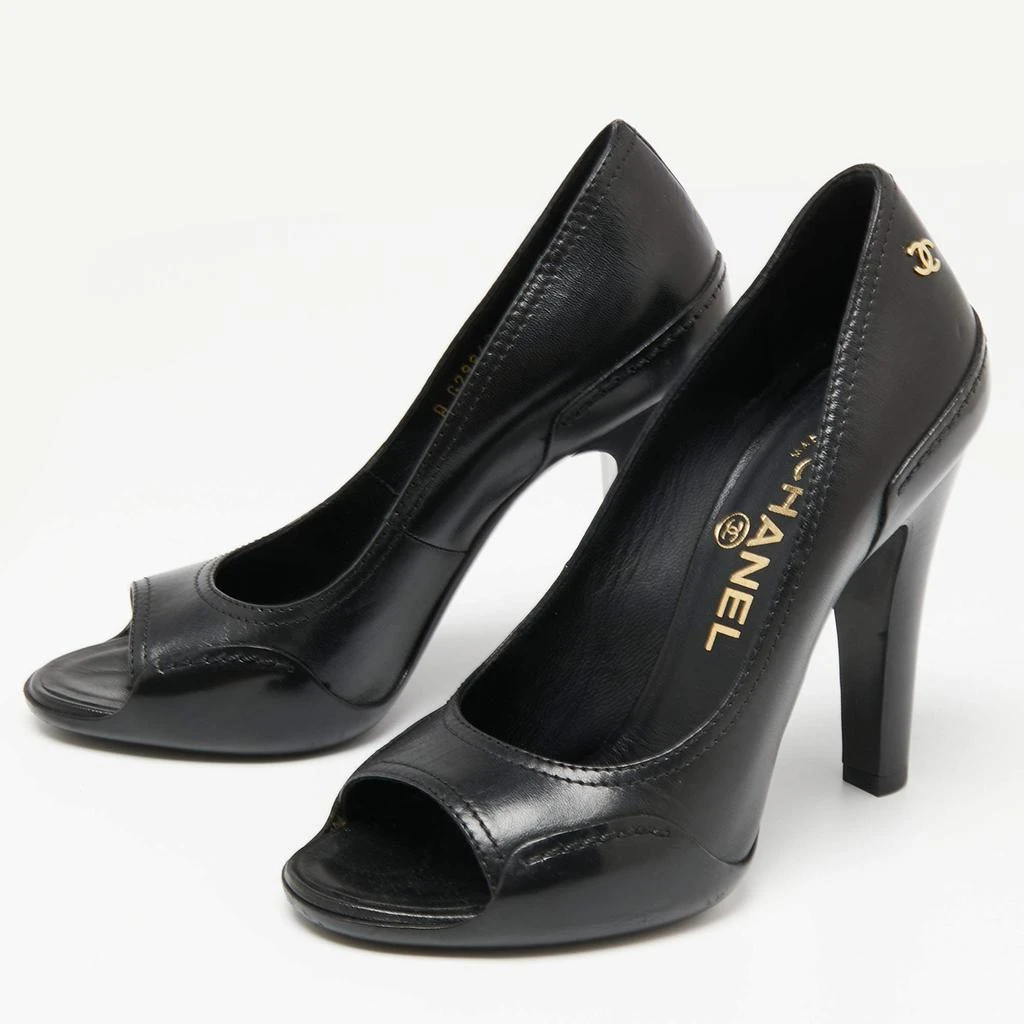 商品[二手商品] Chanel|Chanel Black Leather CC Open Toe Pumps Size 36,价格¥2266,第2张图片详细描述