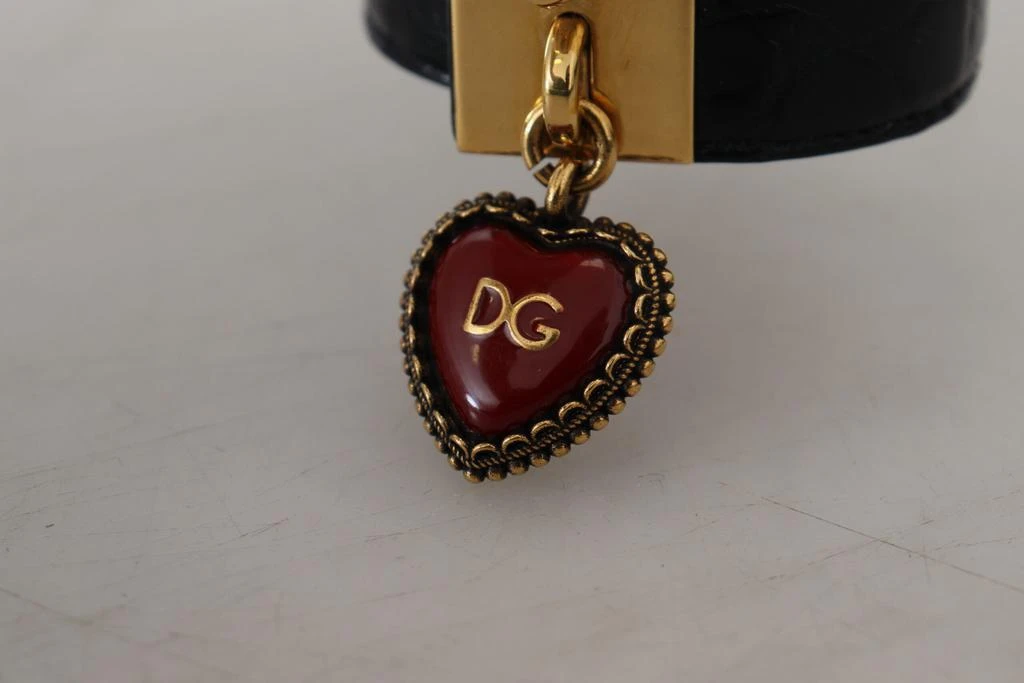 商品Dolce & Gabbana|Dolce & Gabbana Black Dauphine Leather DG Heart Key Ring Bracelet,价格¥3746,第5张图片详细描述