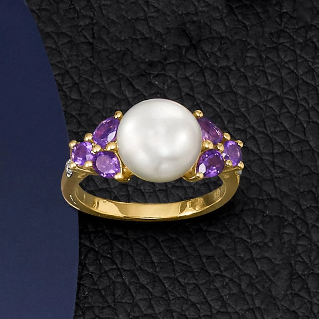 商品Ross-Simons|Ross-Simons 9.5-10mm Cultured Pearl and . Amethyst Ring With Diamond Accents in 18kt Gold Over Sterling,价格¥1263,第4张图片详细描述