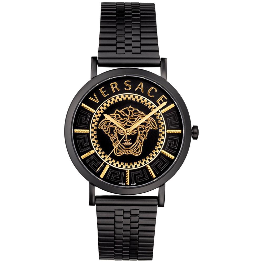 商品Versace|Men's Swiss V Essential Black Stainless Steel Bracelet Watch 40mm,价格¥6601,第1张图片