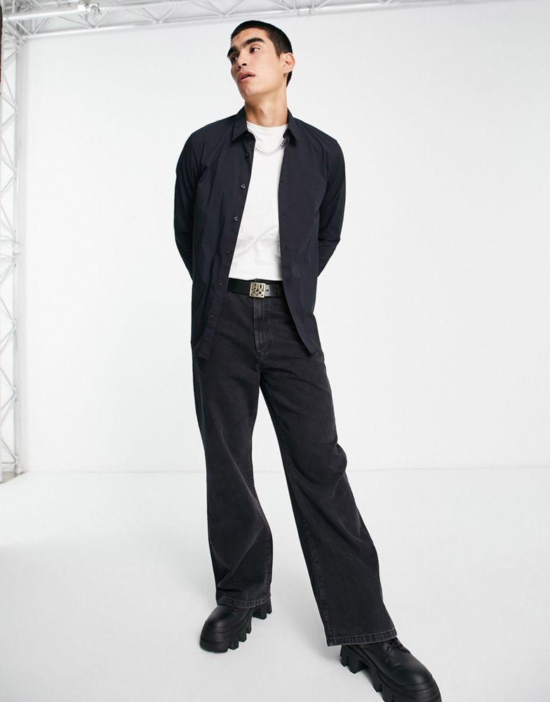 HUGO Emero relaxed fit long sleeve shirt in black with back print商品第3张图片规格展示