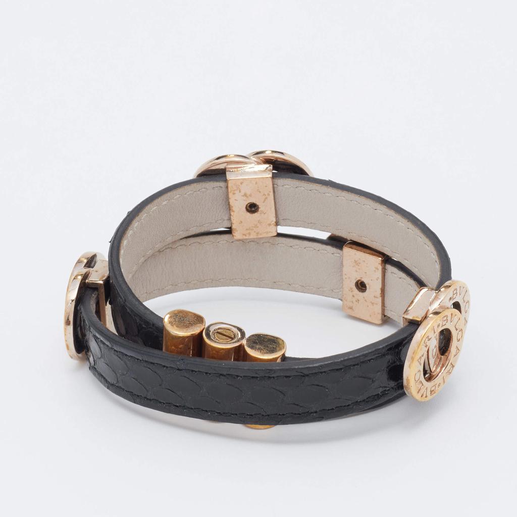 商品[二手商品] BVLGARI|Bvlgari Black Leather Gold Tone Double Coiled Wrap Bracelet,价格¥2413,第5张图片详细描述