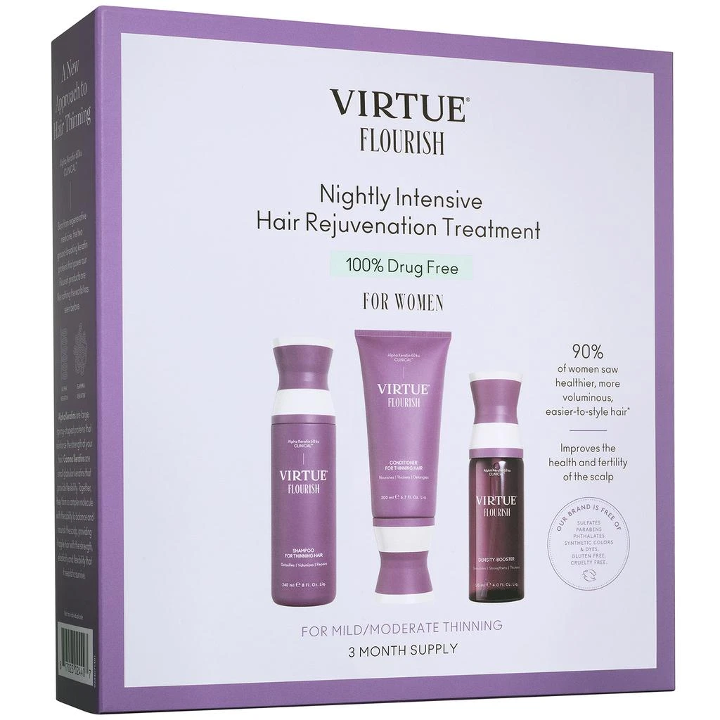 商品VIRTUE|VIRTUE Flourish Nightly Intensive Hair Rejuvenation Treatment Hair Kit 3 piece,价格¥1050,第1张图片