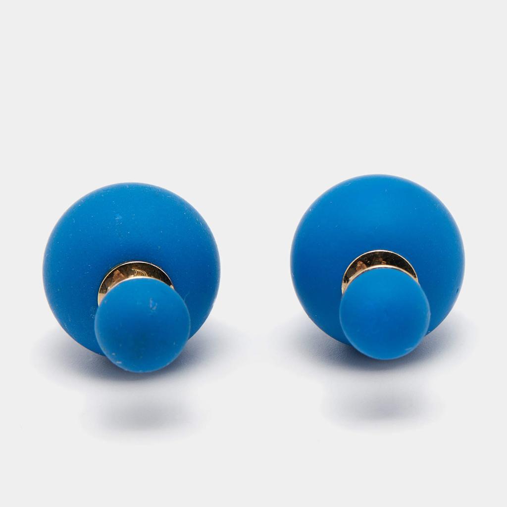 Dior Tribale Mise en Dior Matte Blue Gold Tone Stud Earrings商品第1张图片规格展示