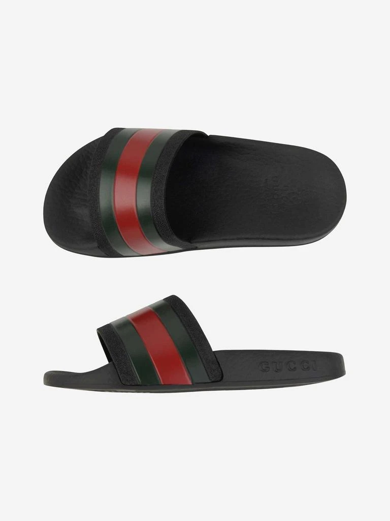 商品Gucci|Gucci Kids Rubber Sliders With Web in Black,价格¥1746,第4张图片详细描述