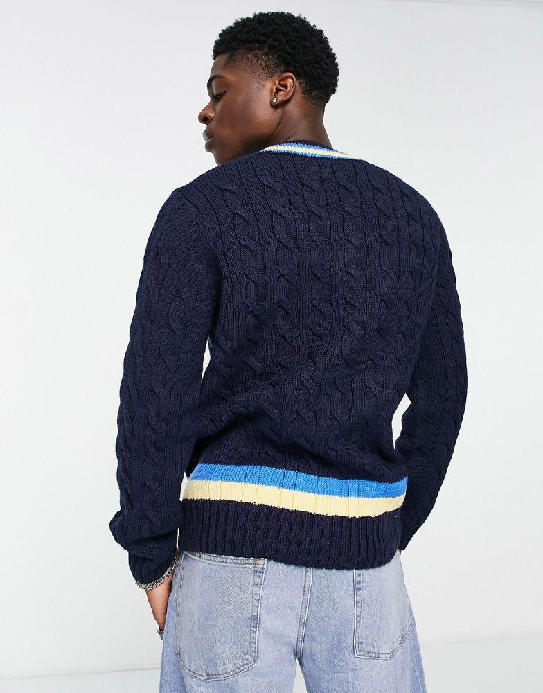 Lacoste v neck stripe jumper in navy商品第2张图片规格展示