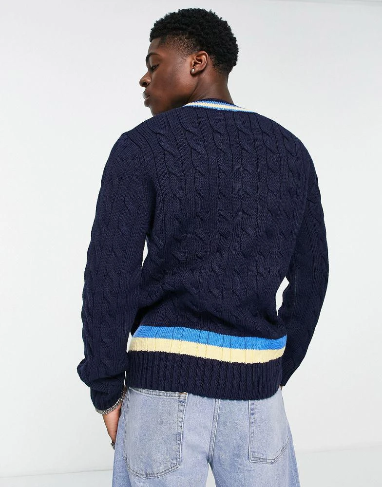 商品Lacoste|Lacoste v neck stripe jumper in navy,价格¥1281,第2张图片详细描述