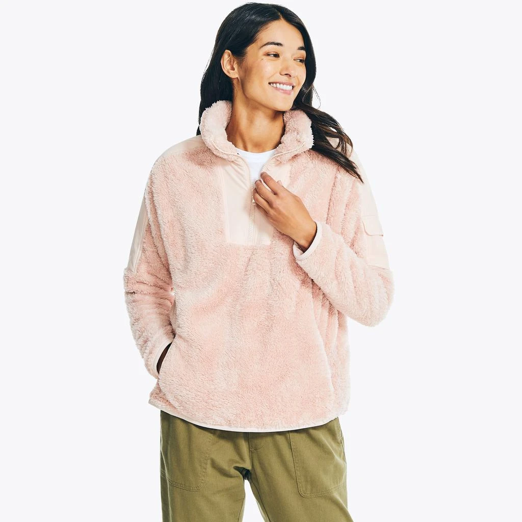 商品Nautica|Womens Mixed Media Quarter-Zip Sherpa Fleece,价格¥222,第3张图片详细描述