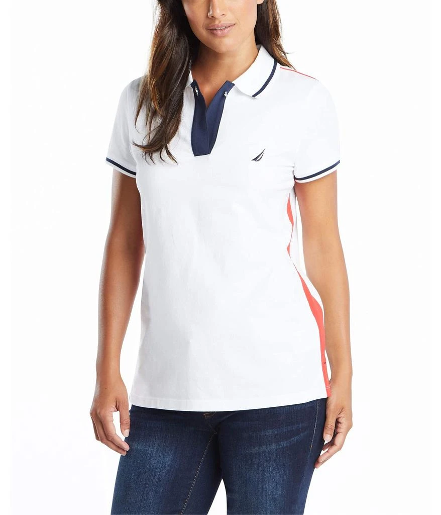 商品Nautica|Women's Toggle Accent Short Sleeve Soft Stretch Cotton Polo Shirt,价格¥225,第1张图片