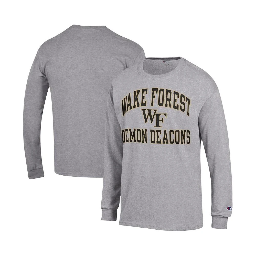 商品CHAMPION|Men's Heather Gray Wake Forest Demon Deacons High Motor Long Sleeve T-shirt,价格¥240,第1张图片