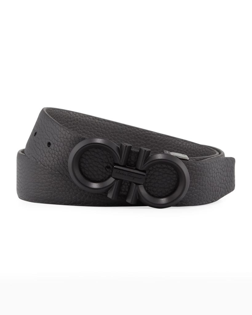 Men's Reversible Textured Leather Belt with Beveled Gancini Buckle商品第1张图片规格展示