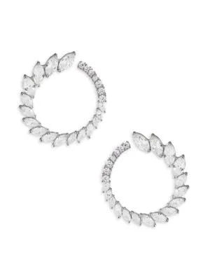 商品Kenneth Jay Lane|Look Of Real Marquise Rhodium-Plated & Crystal Hoop Earrings,价格¥591,第1张图片