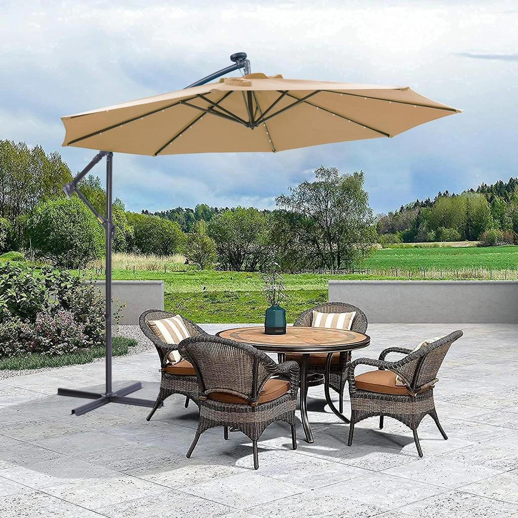 商品Streamdale Furniture|Streamdale 10 FT Solar LED Patio Outdoor Umbrella Hanging Cantilever Umbrella,价格¥1833,第2张图片详细描述
