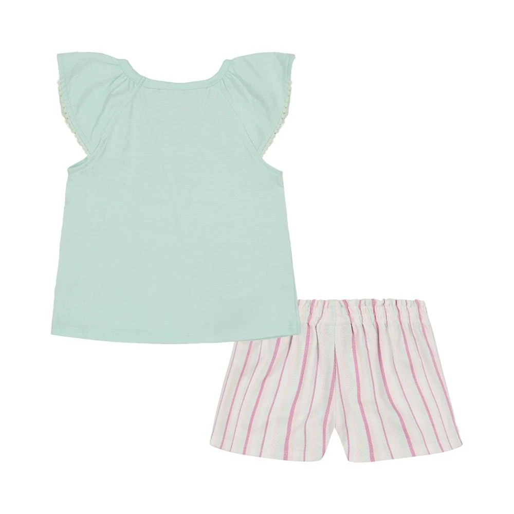 商品Calvin Klein|Little Girls Slub Jersey Logo T-shirt Striped Popcorn Shorts, 2 Piece Set,价格¥85,第2张图片详细描述