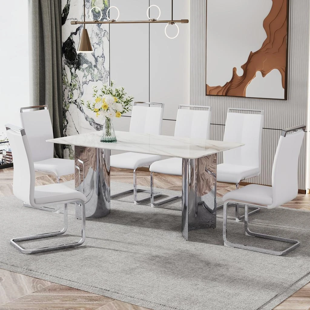 商品Streamdale Furniture|Streamdale Modern minimalist dining table. Imitation marble glass sticker desktop,价格¥13488,第5张图片详细描述