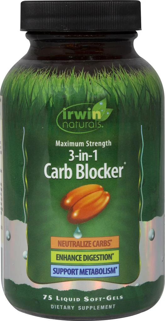 商品Irwin Naturals|Maximum Strength 3 in 1 Carb Blocker 75 Softgels,价格¥159,第1张图片