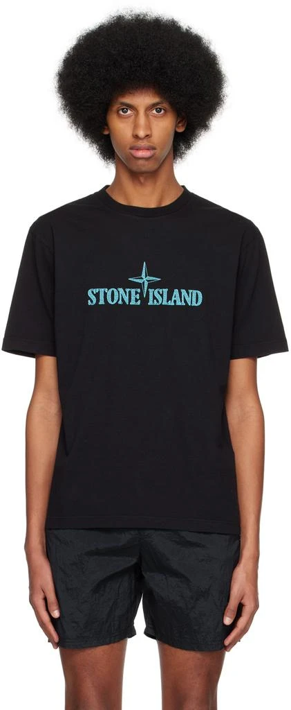 商品Stone Island|Black Embroidered T-Shirt,价格¥1202,第1张图片