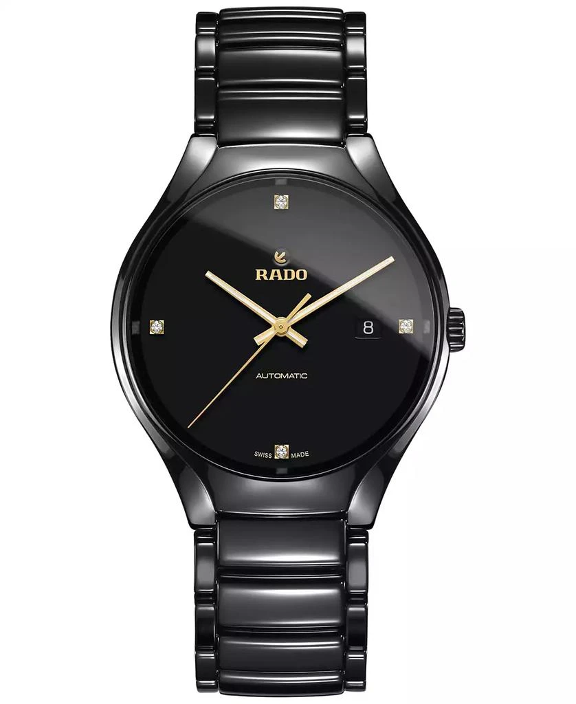 商品Rado|Unisex Swiss Automatic True Black Diamond Accent Ceramic Bracelet Watch 40mm R27056712,价格¥15722,第1张图片