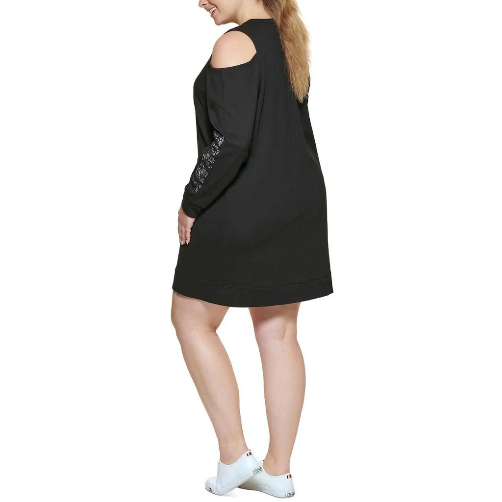 商品Tommy Hilfiger|Tommy Hilfiger Sport Womens Plus Ribbed Trim Cold Shoulder Sweatshirt Dress,价格¥100,第2张图片详细描述