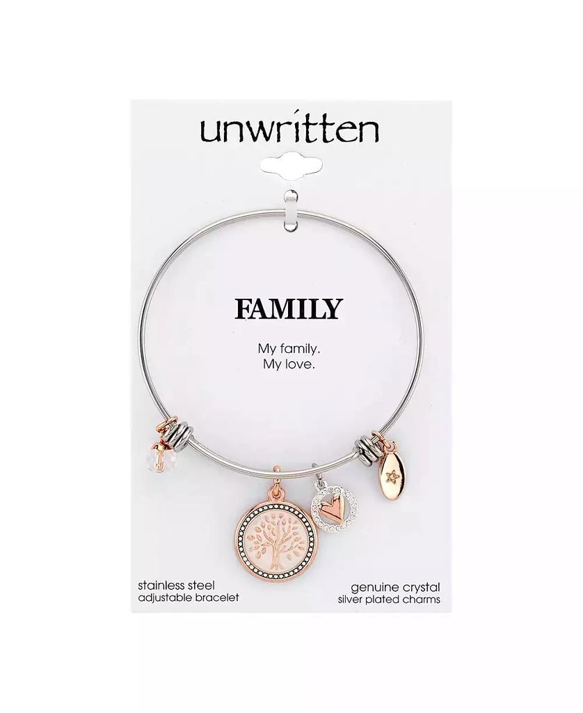 商品Unwritten|"My Family, My Love" Family Tree Bangle Bracelet in Stainless Steel & Rose Gold-Tone with Silver Plated Charms,价格¥416,第3张图片详细描述