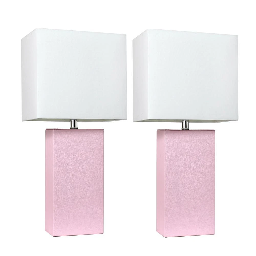 商品Elegant Designs|2 Pack Modern Leather Table Lamps with White Fabric Shades, Blush Pink,价格¥809,第1张图片