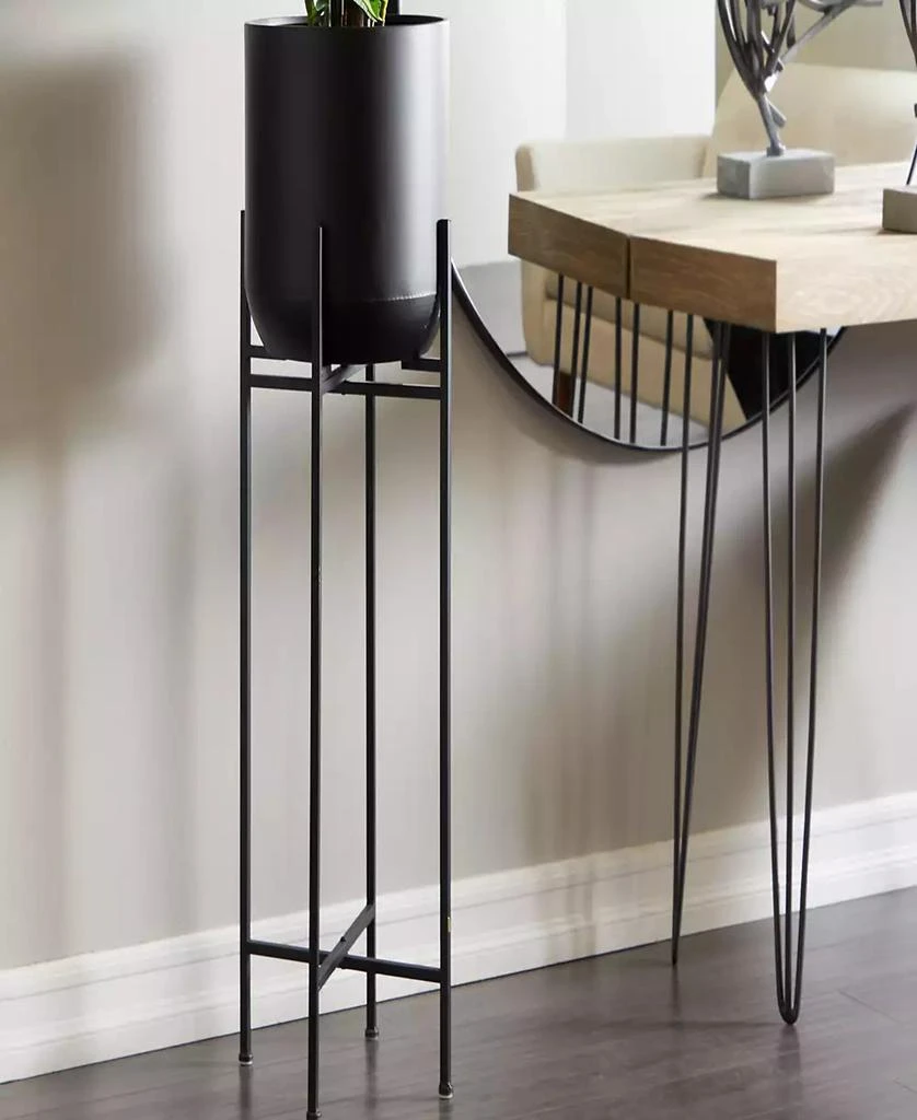 Black Metal Indoor Outdoor Planter with Removable Stand, 12" x 12" x 42" 商品