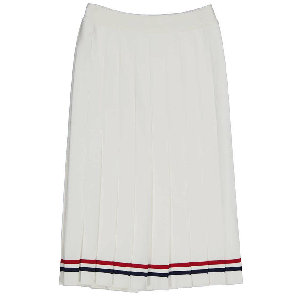 Thom Browne White Elite Pleated Midi Skirt, Brand Size 36 (US Size 4)商品第1张图片规格展示