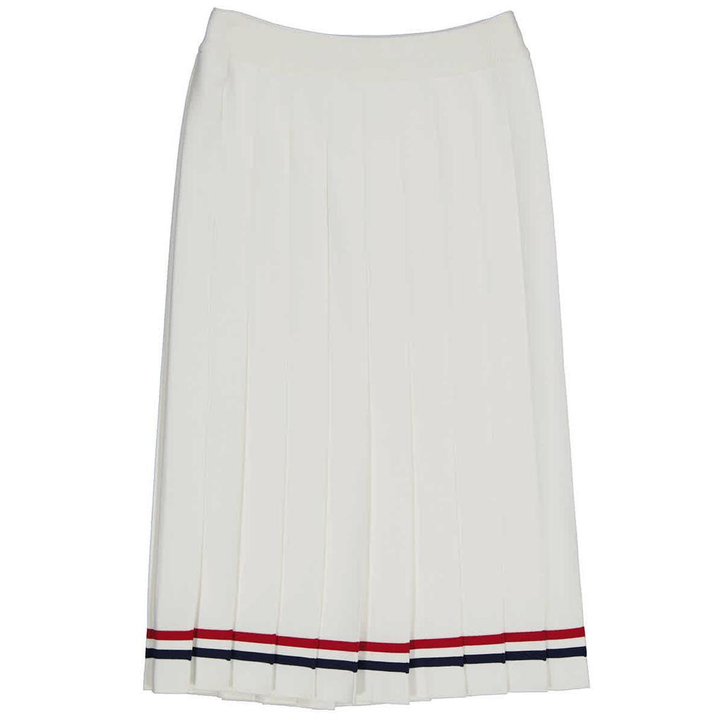 商品Thom Browne|Thom Browne White Elite Pleated Midi Skirt, Brand Size 36 (US Size 4),价格¥4115,第1张图片