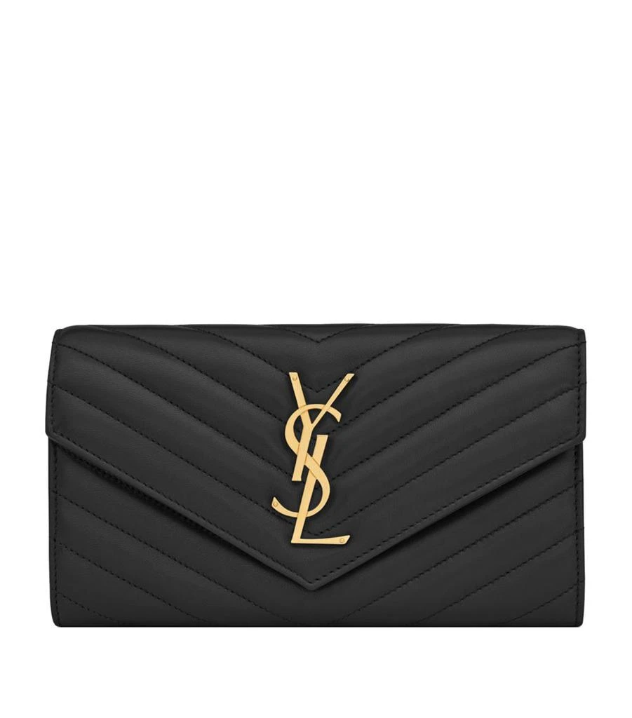 YSL Saint Laurent Monogram Matelasse Envelope Small Wallet Black Leather  612808