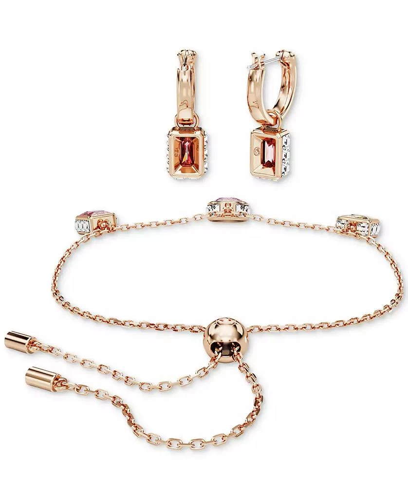 Rose Gold-Tone Mixed Crystal Charm Slider Bracelet & Hoop Earrings Set 商品