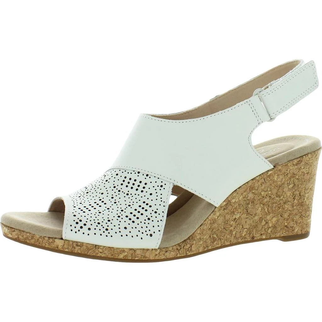商品Clarks|Clarks Lafley Joy Women's Leather Laser Cut Slingback Adjustable Wedge Sandals,价格¥266,第1张图片