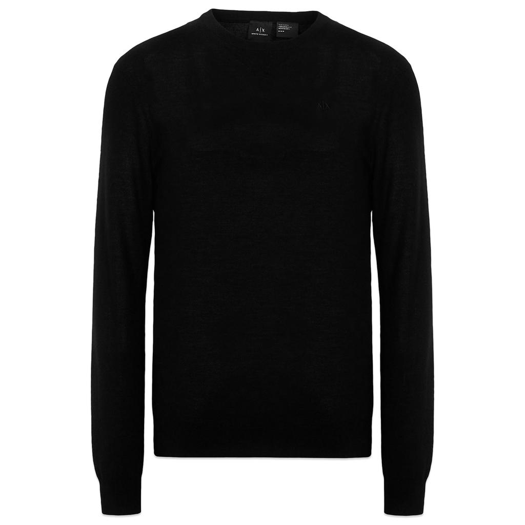 Armani Exchange Fine Virgin Wool Crew Knit - Black商品第1张图片规格展示