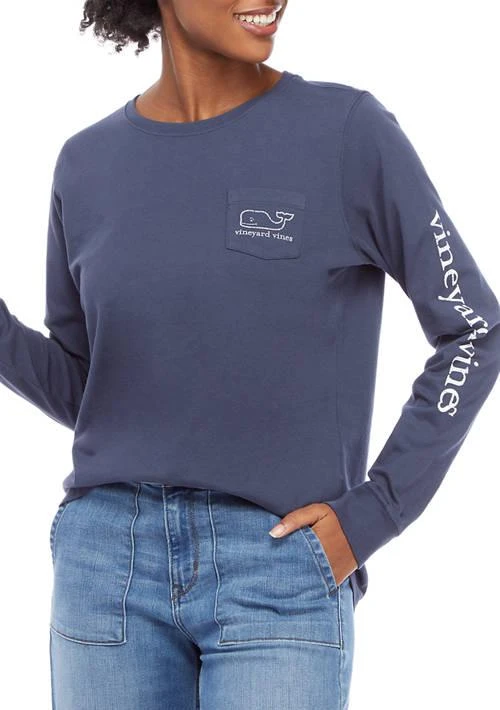 商品Vineyard Vines|Vines Womens Long Sleeve Vintage Whale Graphic Pocket T Shirt,价格¥223,第1张图片