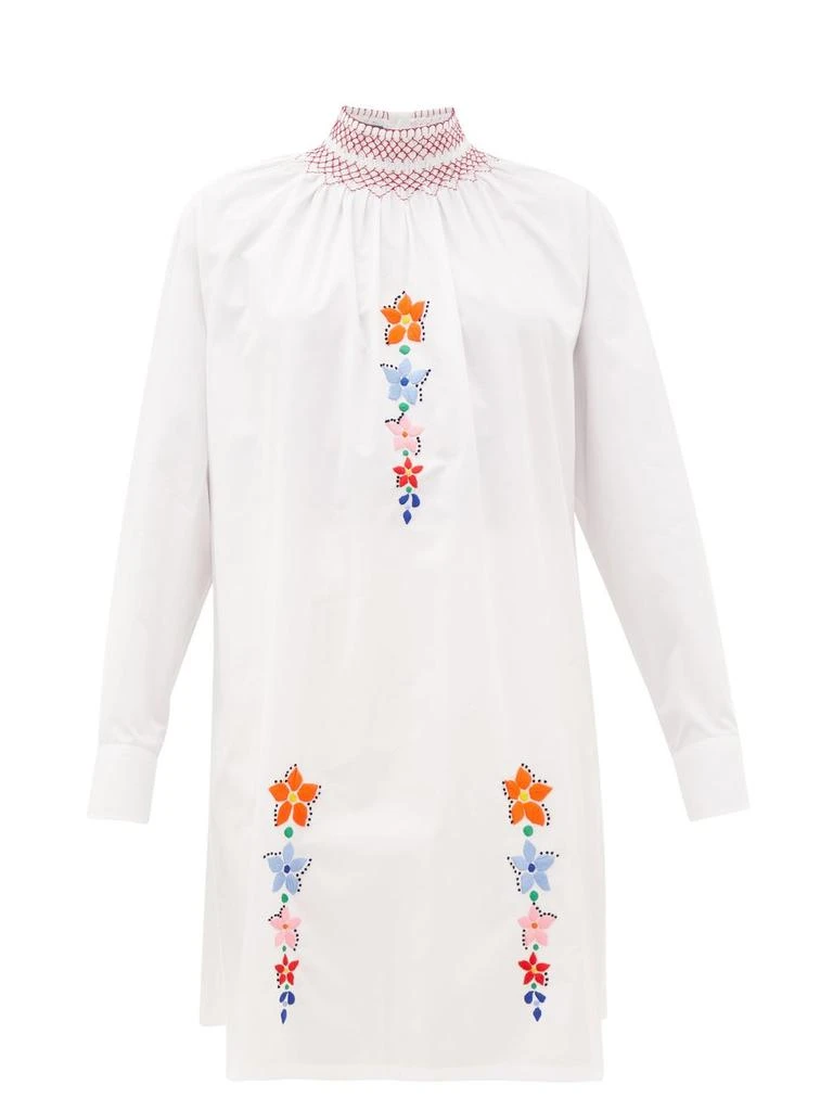 Floral-embroidered cotton-poplin tunic blouse 商品