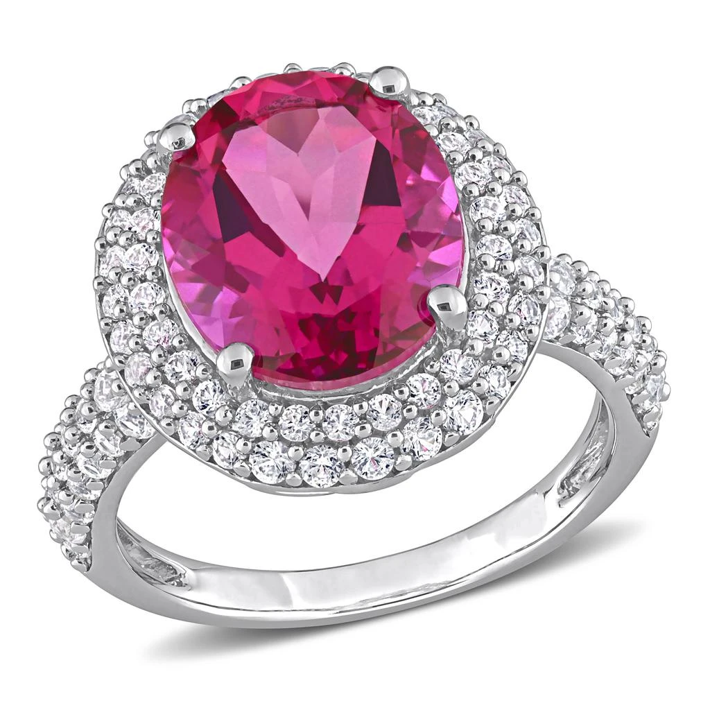 商品Mimi & Max|7 1/7ct TGW Pink Topaz and Created White Sapphire Double Halo Cocktail Ring in Sterling Silver,价格¥807,第1张图片