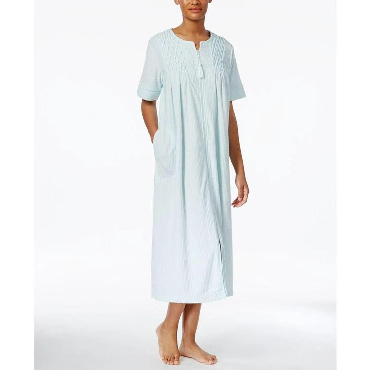 商品Miss Elaine|Smocked Zip-Front Stretch Terry Long Robe,价格¥505,第1张图片