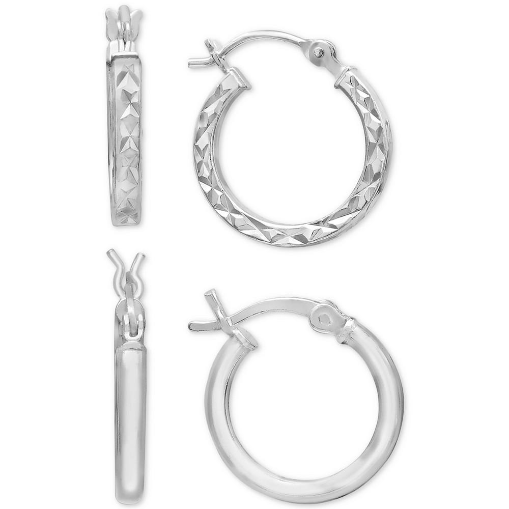 2-Pc. Set Polished & Textured Hoop Earrings in Sterling Silver, Created for Macy's商品第1张图片规格展示