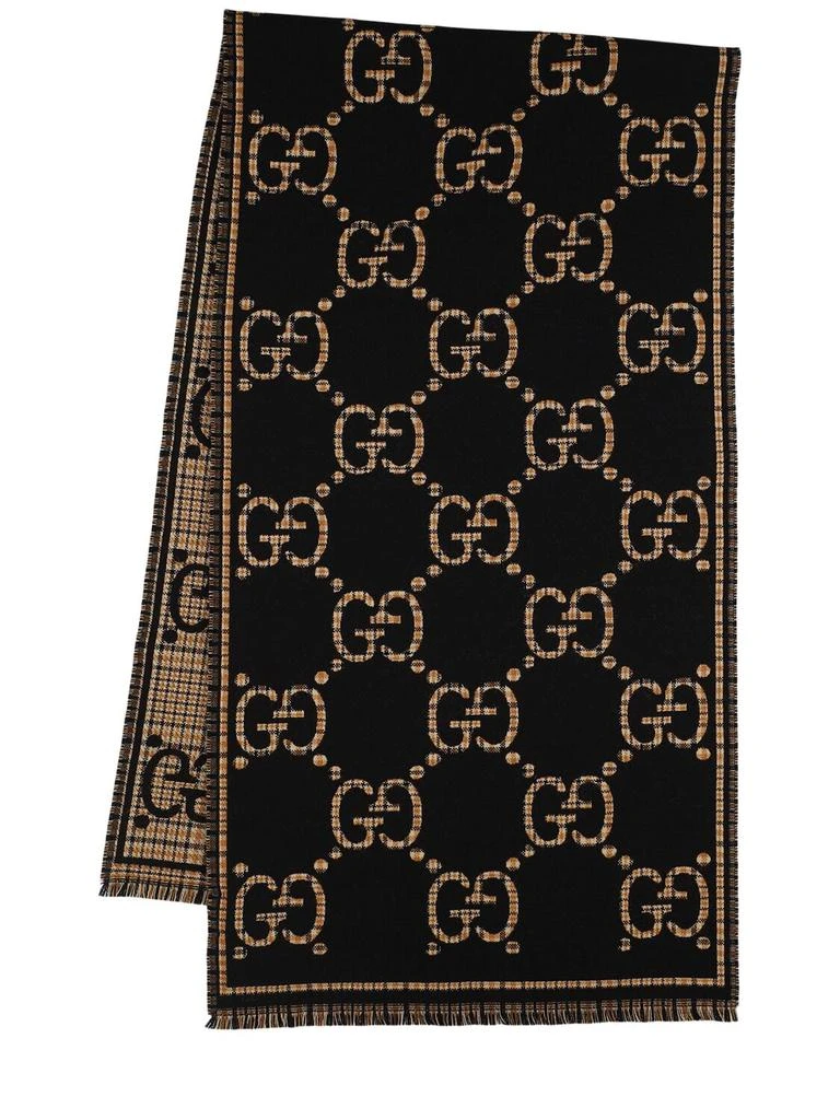 商品Gucci|Gg & Plaid Wool Jacquard Scarf,价格¥3747,第1张图片