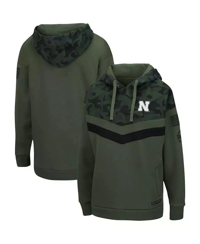 商品Colosseum|Women's Olive and Camo Nebraska Huskers OHT Military-Inspired Appreciation Extraction Chevron Pullover Hoodie,价格¥338,第1张图片