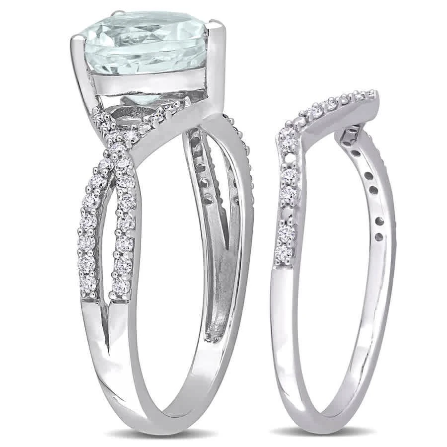 商品Amour|14k White Gold 1 1/2 CT TGW Heart Aquamarine and 1/3 CT TDW Diamond Bridal Ring Set,价格¥7029,第2张图片详细描述